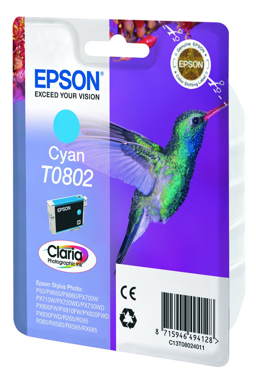 Epson Hummingbird Tinteiro Cyan T0802 Tinta Claria Photographic