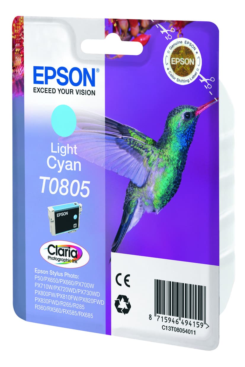 Epson T0805 - 7.4 ml - azul cyan claro - original - blister - tinteiro - para Stylus Photo P50, PX650, PX660, PX700, PX710, PX720, PX730, PX800, PX810, PX820, PX830