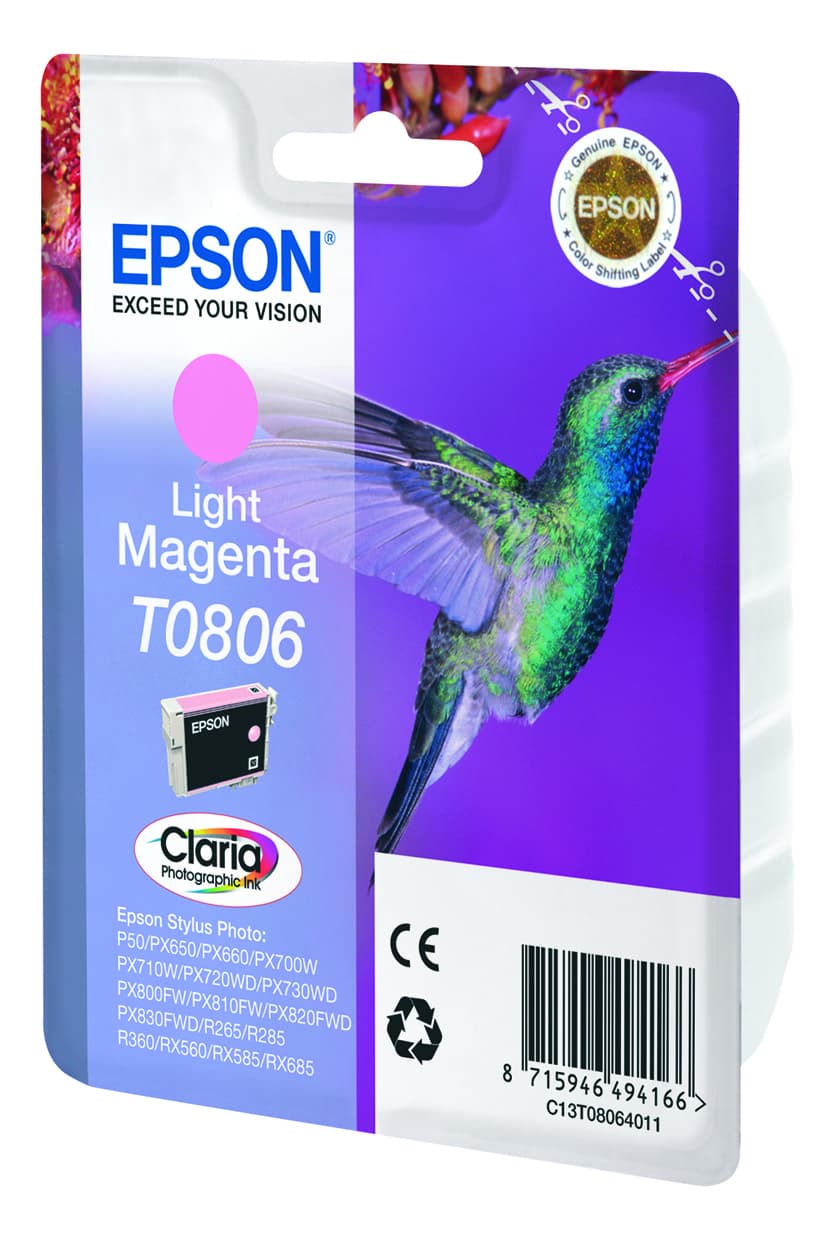 Epson T0806 - 7.4 ml - magenta claro - original - blister - tinteiro - para Stylus Photo P50, PX650, PX660, PX700, PX710, PX720, PX730, PX800, PX810, PX820, PX830