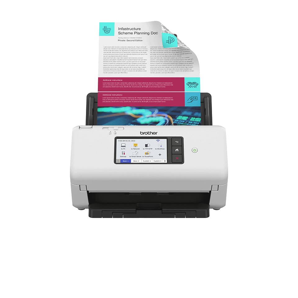 Brother ADS-4700W - Escaneador de documento - CIS duplo - Duplex - A4 - 600 ppp x 600 ppp - até 40 ppm (mono) / até 40 ppm (cor) - ADF (80 folhas) - até 6000 varreduras por dia - USB 3.0, Gigabit LAN, Wi-Fi(n), USB 2.0 (Host)