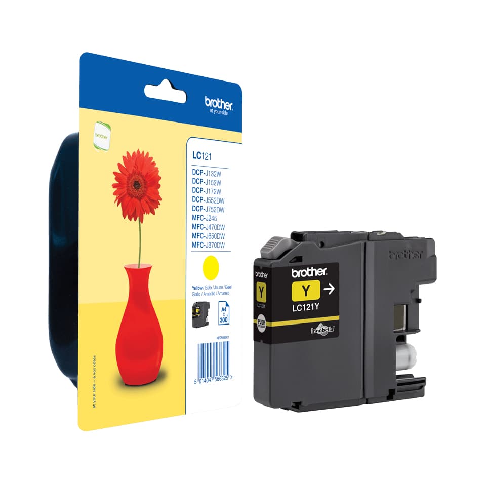 Brother LC121Y - Amarelo - original - blister - tinteiro - para Brother DCP-J100, DCP-J105, DCP-J132W, DCP-J552DW, DCP-J752DW