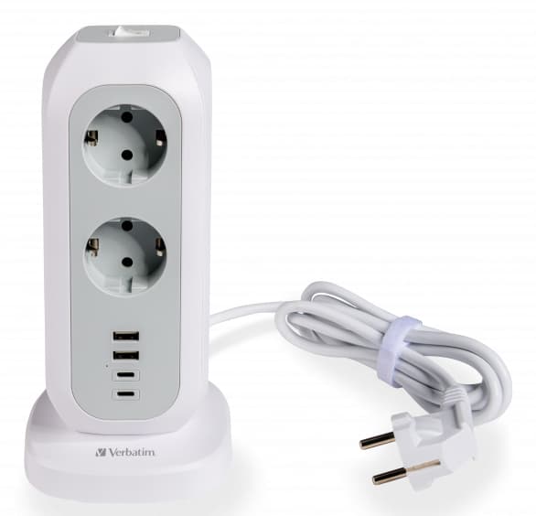VERBATIM EXTENSÃO ELECTRICA TORRE 11 TOMADAS SCHUKO 2xUSB-C 2xUSB 2MT