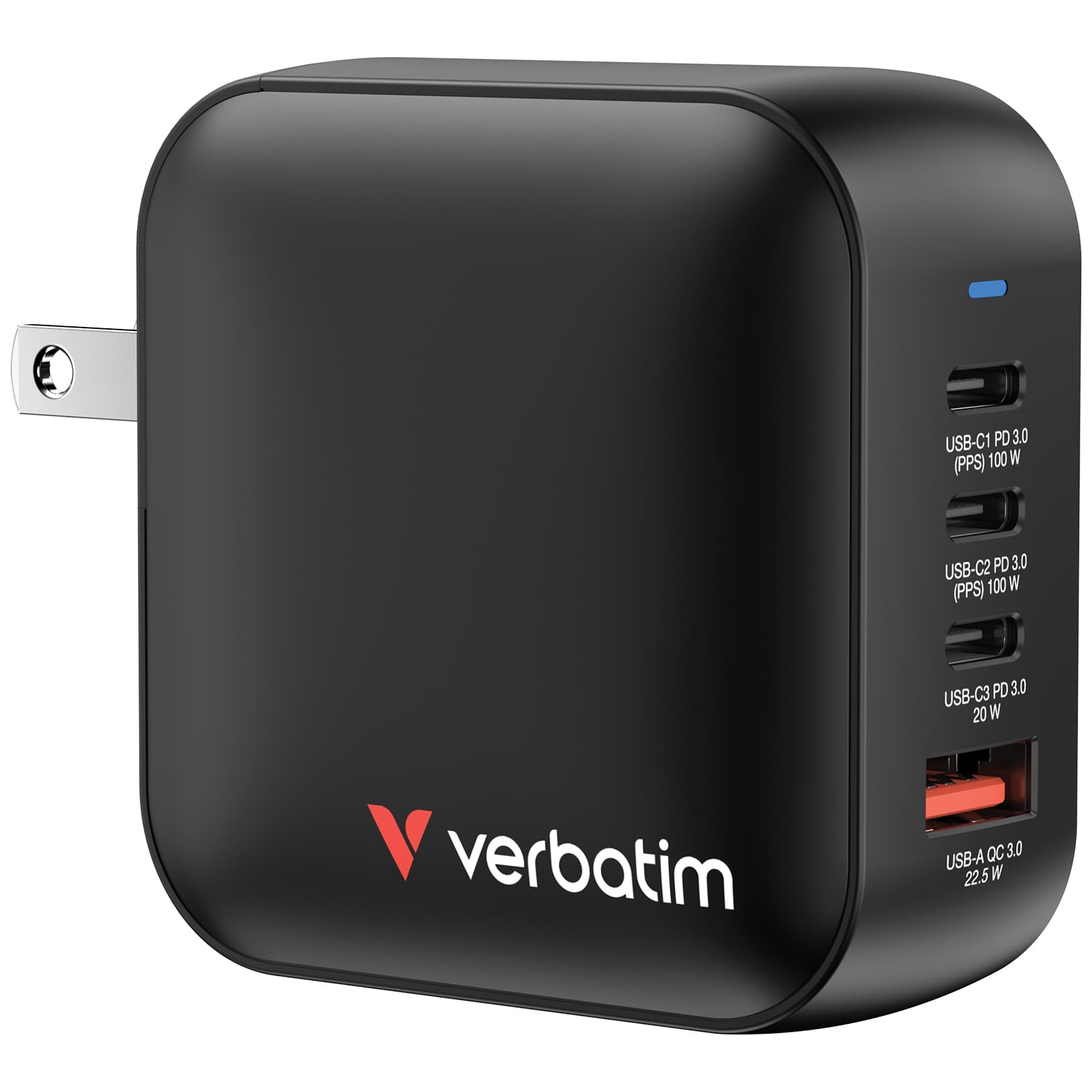 VERBATIM CARREGADOR MINI GAN 100W 3x USB-C 1x USB-A BLACK