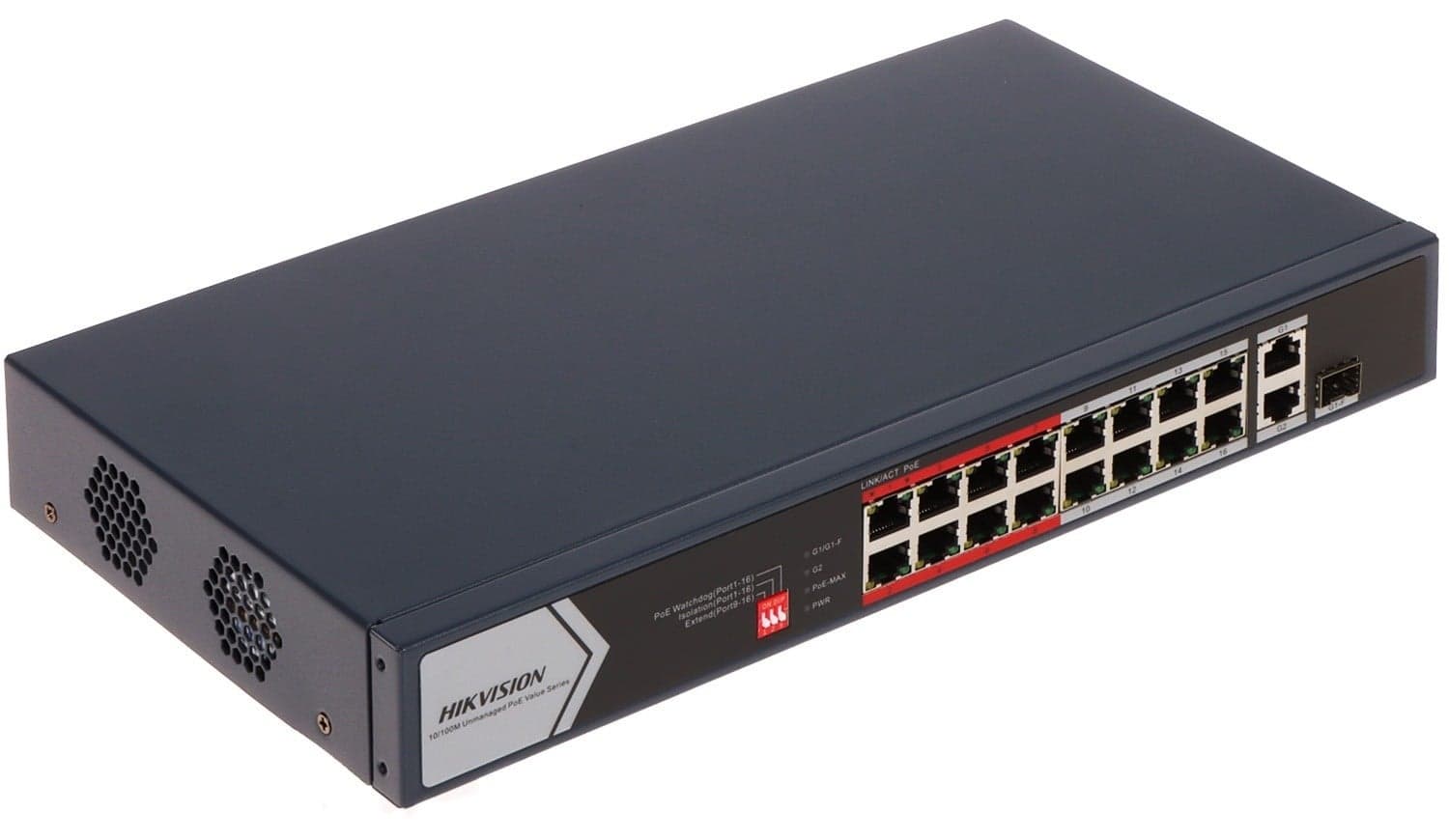 Hikvision DS-3E0318P-E/M(C) Switch POE Fast Ethernet não gerenciado de 16 portas
