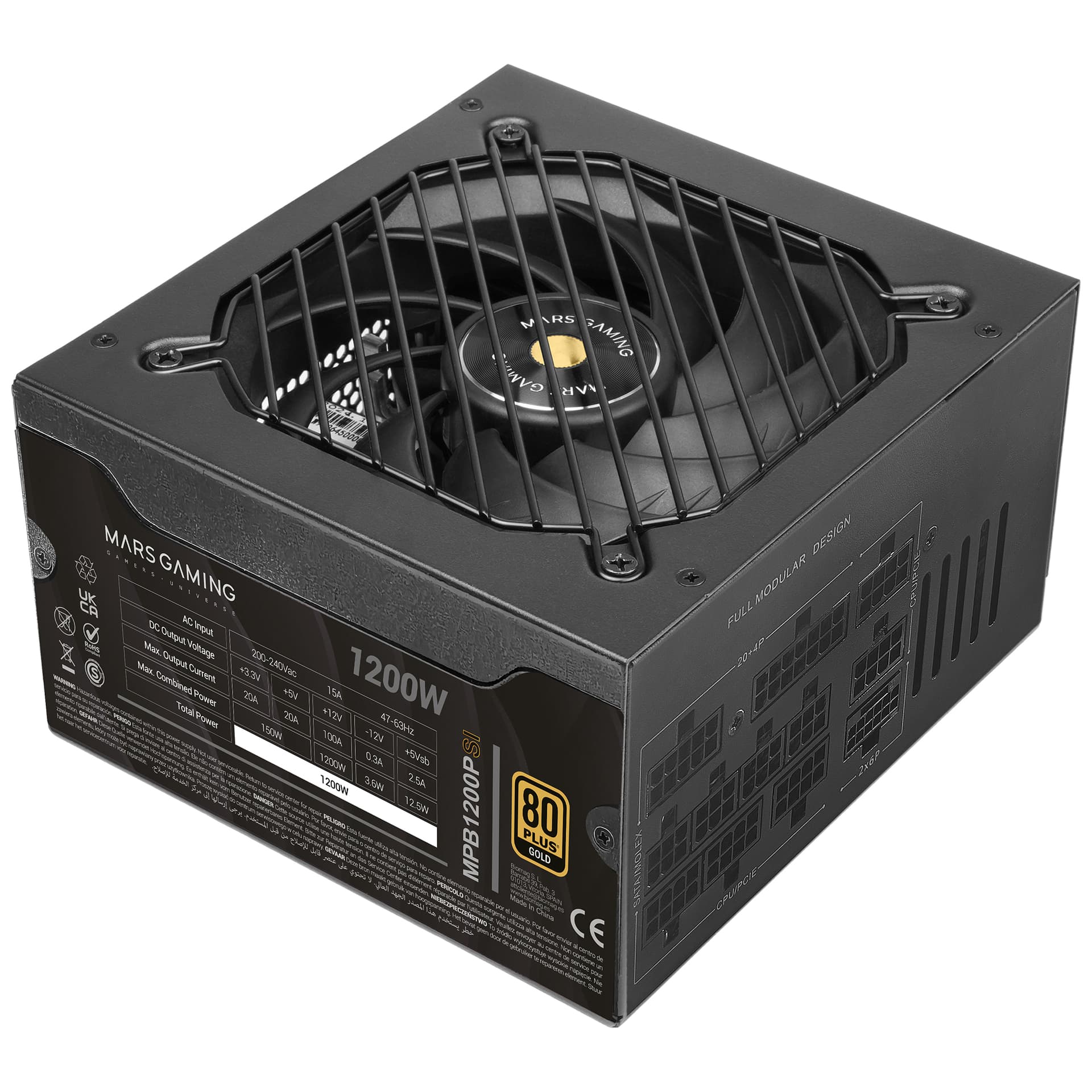 MARS GAMING FONTE ALIMENTAÇAO ATX 1200W MPB1200PSI F MOD 80+ GOLD BLACK