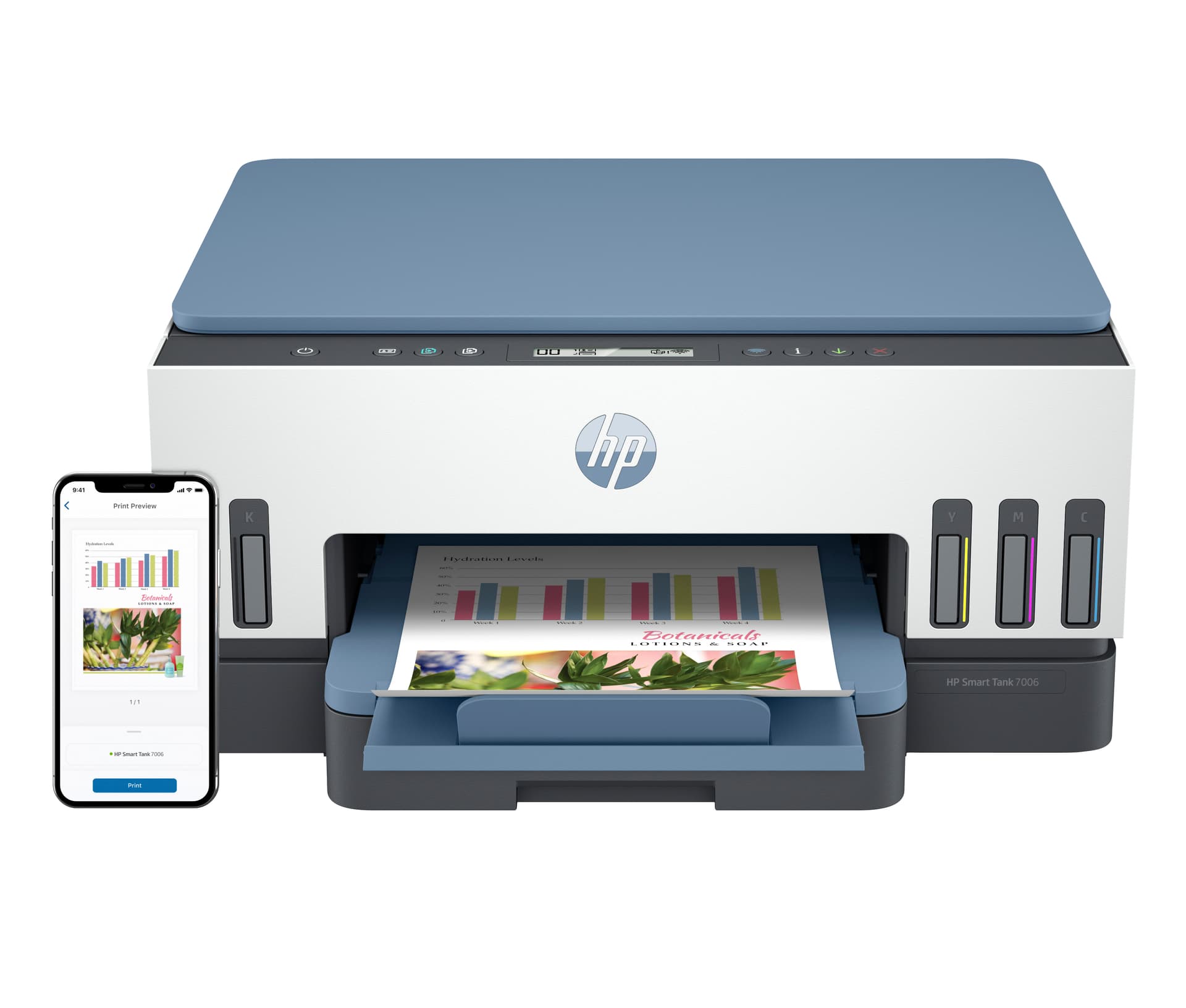 HP Smart Tank 7006 All-in-One - Impressora multi-funções - a cores - jacto de tinta - recarregável - 216 x 297 mm (original) - A4/Legal (media) - até 13 ppm (cópia) - até 15 ppm (impressão) - 250 folhas - USB 2.0, Wi-Fi(ac), Bluetooth