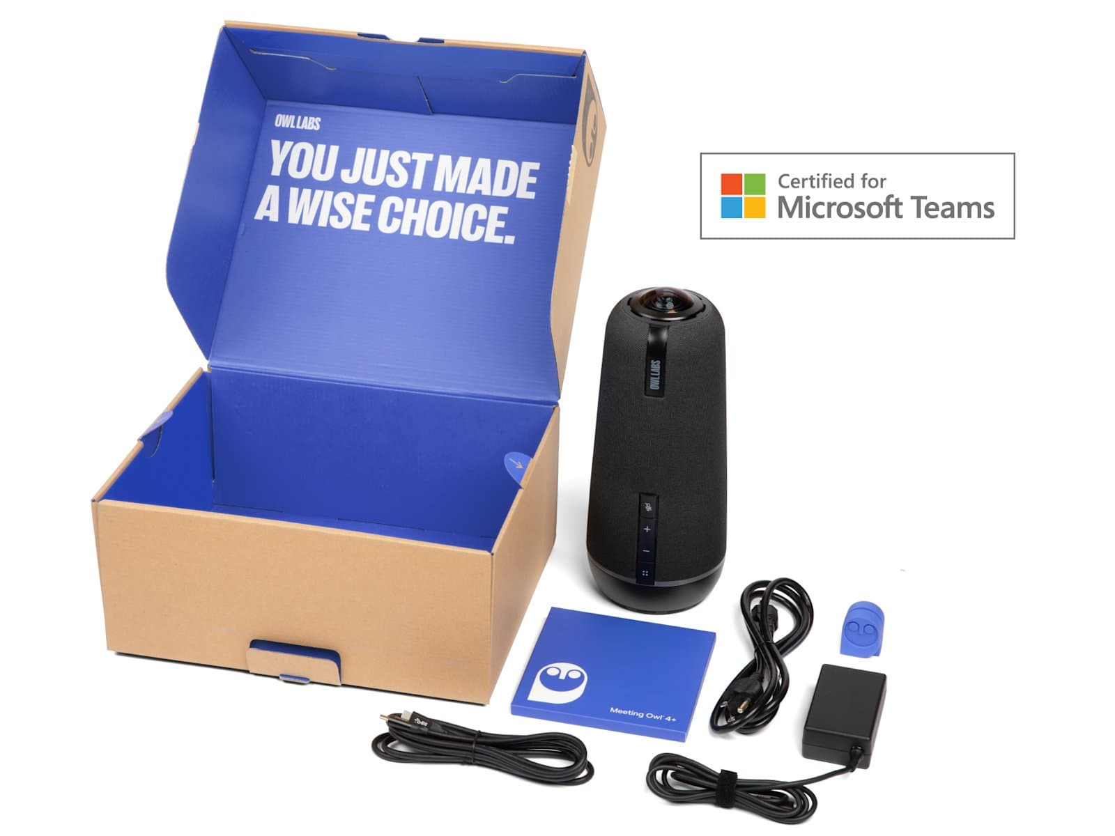 Owl Labs Meeting Owl 4+ Câmara de videoconferência inteligente 4K de 360 graus, microfone e altifalante (focagem automática do altifalante, zoom inteligente e equalização de ruído), miniatura 4