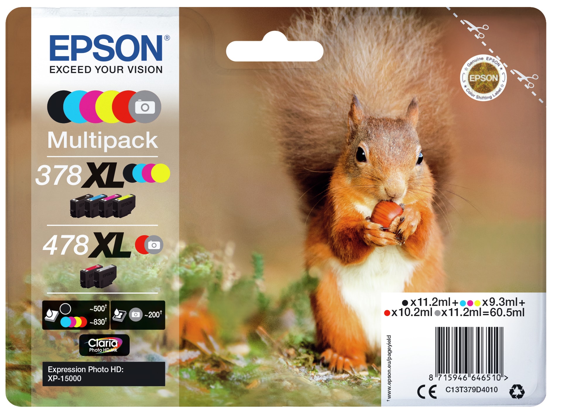 Epson Squirrel 378XL/478XL Tinta multipack de 6 cores Claria Photo HD Esquilo, imagem 1