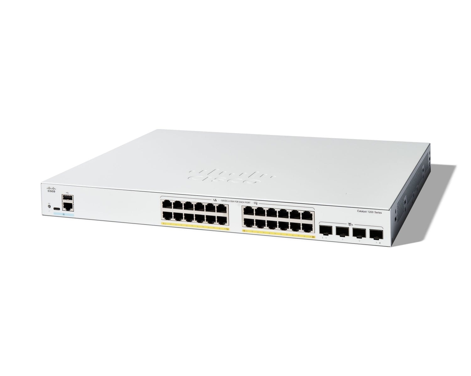 Cisco Catalyst 1200-24FP-4X - Interruptor - L3 - inteligente - 24 x 10/100/1000 (PoE+) + 4 x 10 Gigabit SFP+ - montável em trilho - PoE+ (375 W) — imagem 1