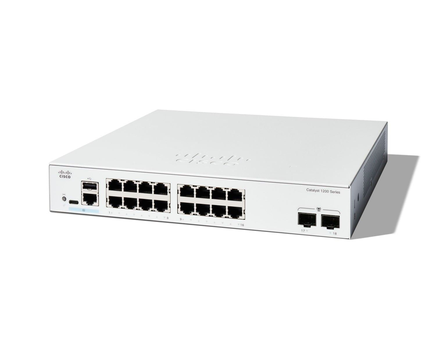 Cisco Catalyst 1200-16T-2G - Interruptor - L3 - inteligente - 16 x 10/100/1000 + 2 x Gigabit Ethernet SFP - montável em trilho — imagem 1