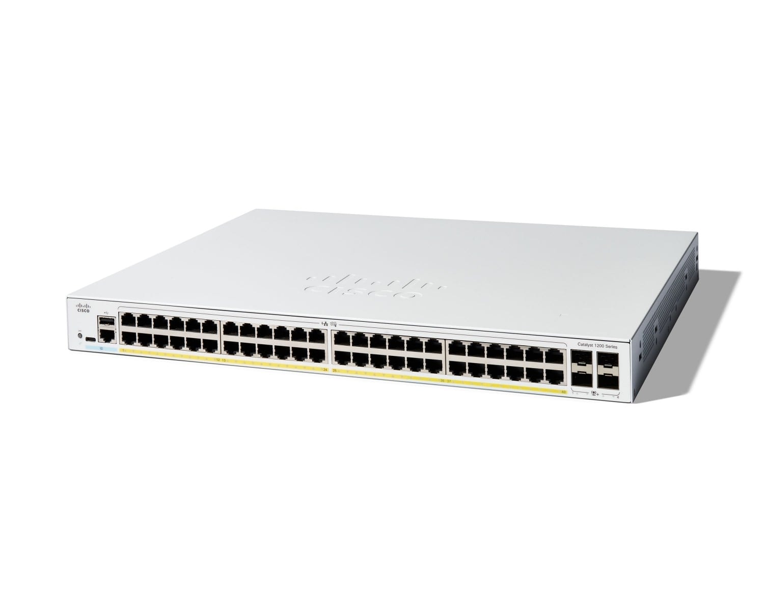 Cisco Catalyst 1200-48P-4X - Interruptor - L3 - inteligente - 48 x 10/100/1000 (PoE+) + 4 x 10 Gigabit SFP+ - montável em trilho - PoE+ (375 W) — imagem 1