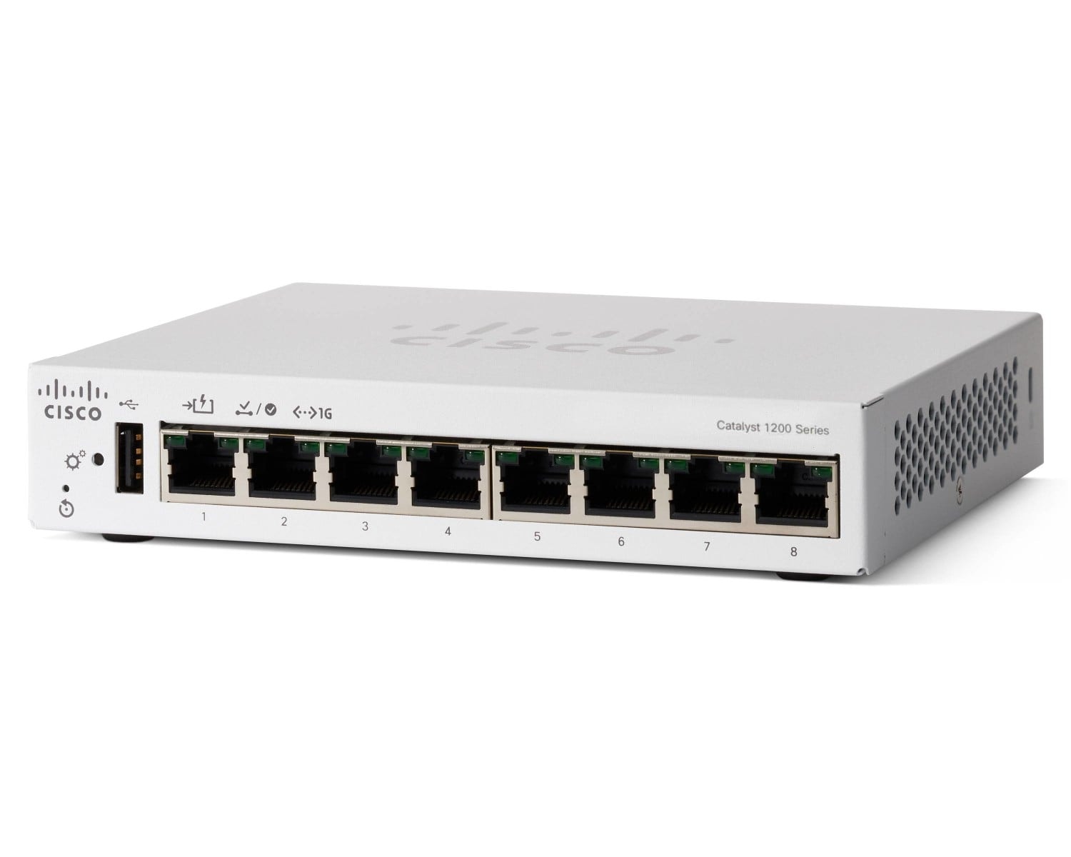Cisco Catalyst 1200-8T-D - Interruptor - Ethernet Gigabit - L3 - inteligente - 8 x 10/100/1000 - desktop - PoE (67 W) — imagem 1