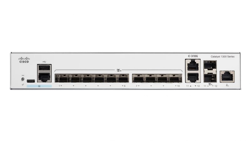 Cisco Catalyst 1300-12XS - Interruptor - L3 - inteligente - 10 x 10 Gigabit SFP+ + 2 x combo 10 Gigabit SFP+/RJ-45 - montável em trilho — imagem 1