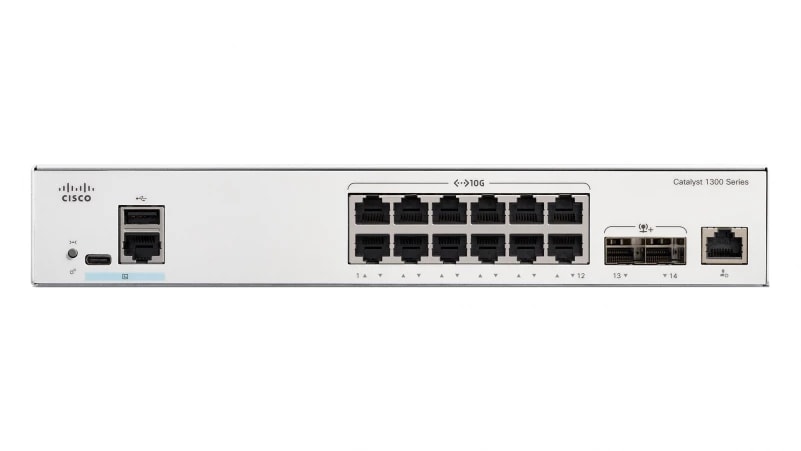 Cisco Catalyst 1300-12XT-2X - Interruptor - L3 - inteligente - 12 x 10GBase-T + 2 x 10 Gigabit SFP+ - montável em trilho — imagem 1