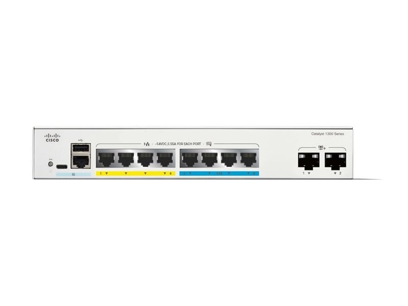 Cisco Catalyst 1300-8MGP-2X - Interruptor - L3 - Administrado - 4 x Ethernet Gigabit + 4 x 100/1000/2.5G + 2 x 10 Gigabit SFP+ - montável em trilho - PoE+ (120 W) — imagem 1