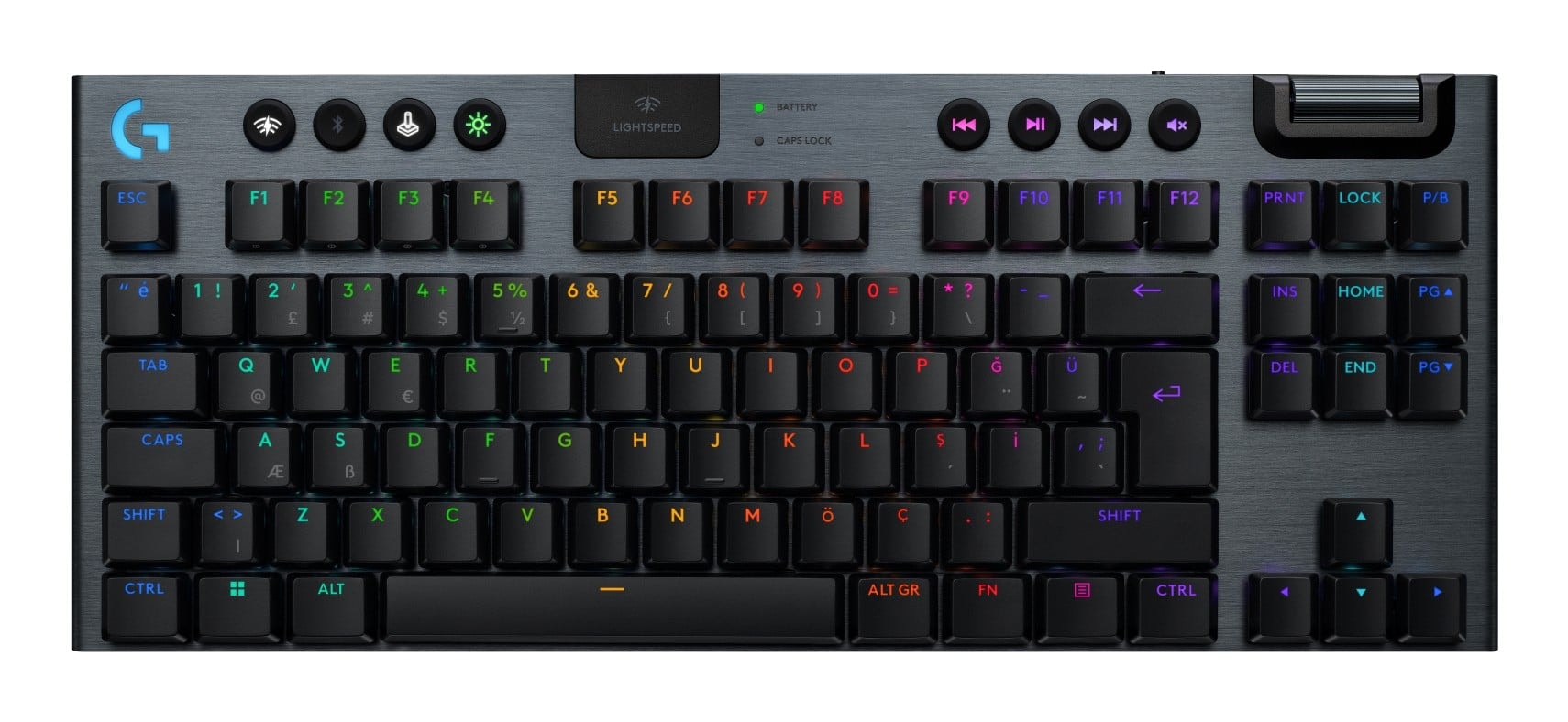 Logitech G G915 X - Teclado - LIGHTSPEED - TKL - luz traseira - sem fios - Bluetooth 5.0, 2.4 GHz, USB - QWERTY - Padrão internacional americano - interruptor: GL Tactile - preto