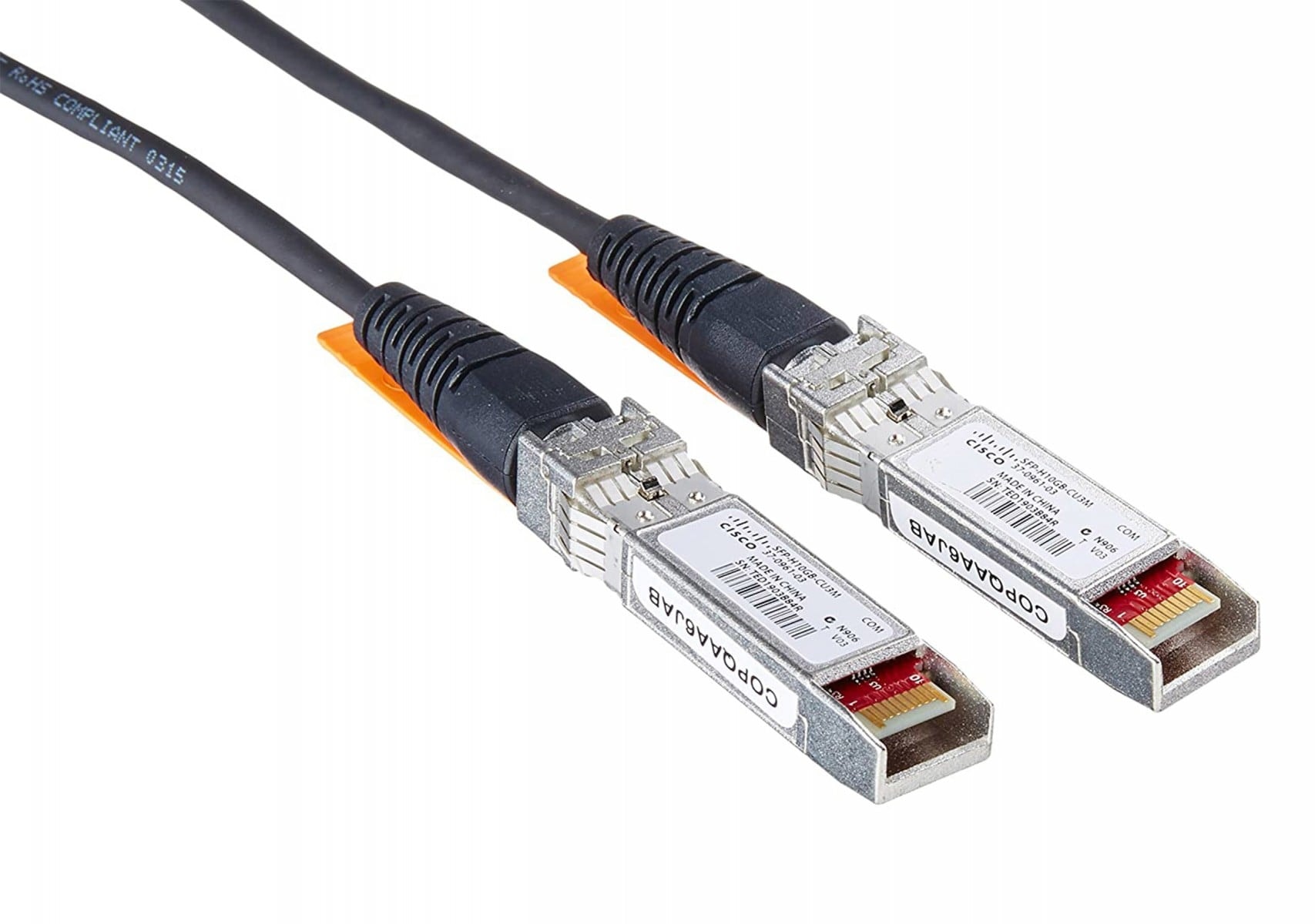 Cisco SFP+ Copper Twinax Cable - Cabo de ligação directa - SFP+ para SFP+ - 3 m - axial duplo - SFF-8436/IEEE 802.3ae - para 250 Series, Catalyst 2960, 2960G, 2960S, ESS9300, Nexus 93180, 9336, 9372, UCS 6140, C4200 — imagem 1