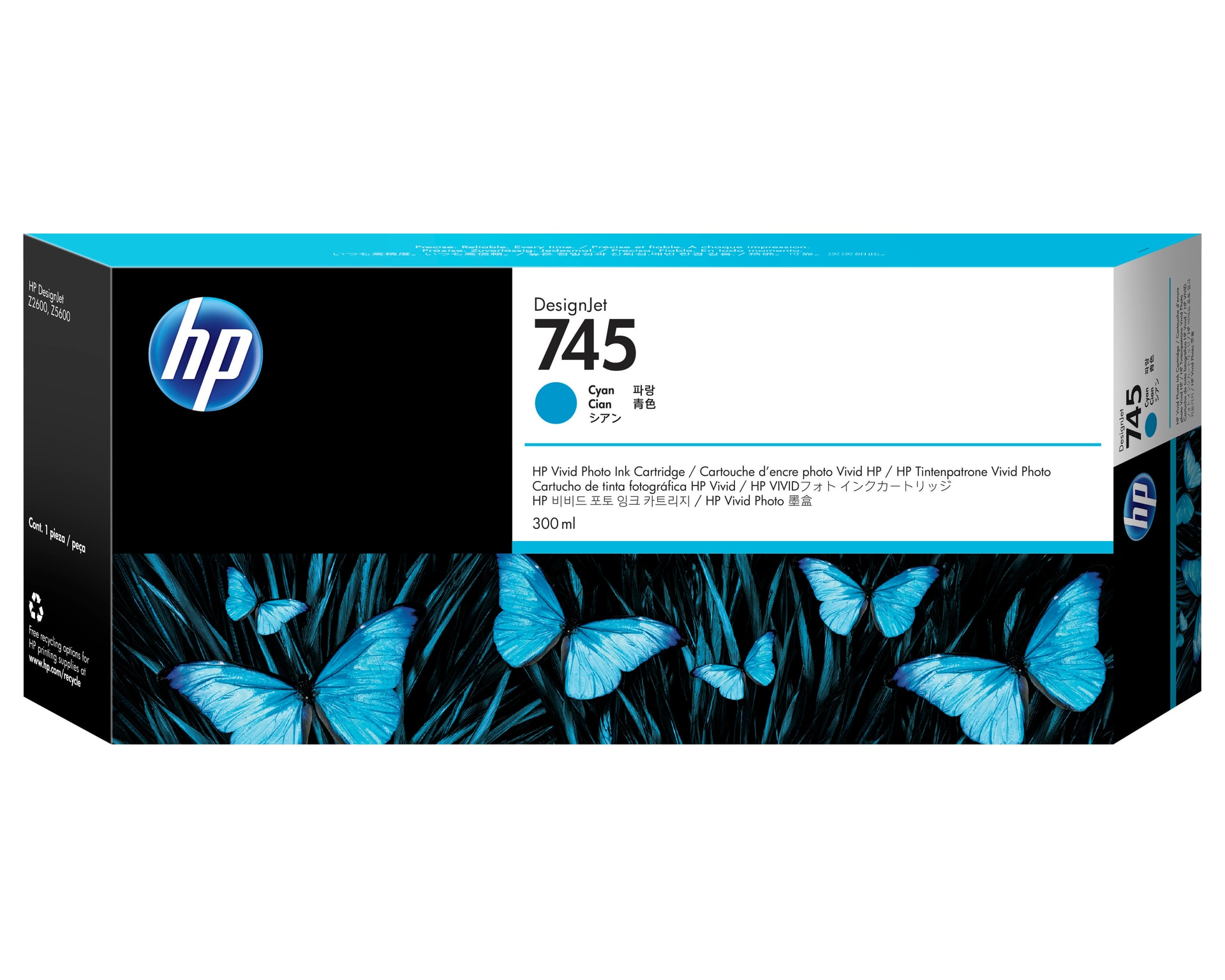 HP 745 300-ml DesignJet Cyan Ink Cartridge — imagem 1