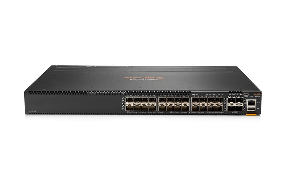 HPE Aruba 6300M - Interruptor - L3 - Administrado - 24 x 1 Gigabit / 10 Gigabit SFP+ + 4 x 1 Gigabit / 10 Gigabit / 25 Gigabit / 50 Gigabit SFP56 (uplink / stacking) - frente e lado para trás - montável em trilho