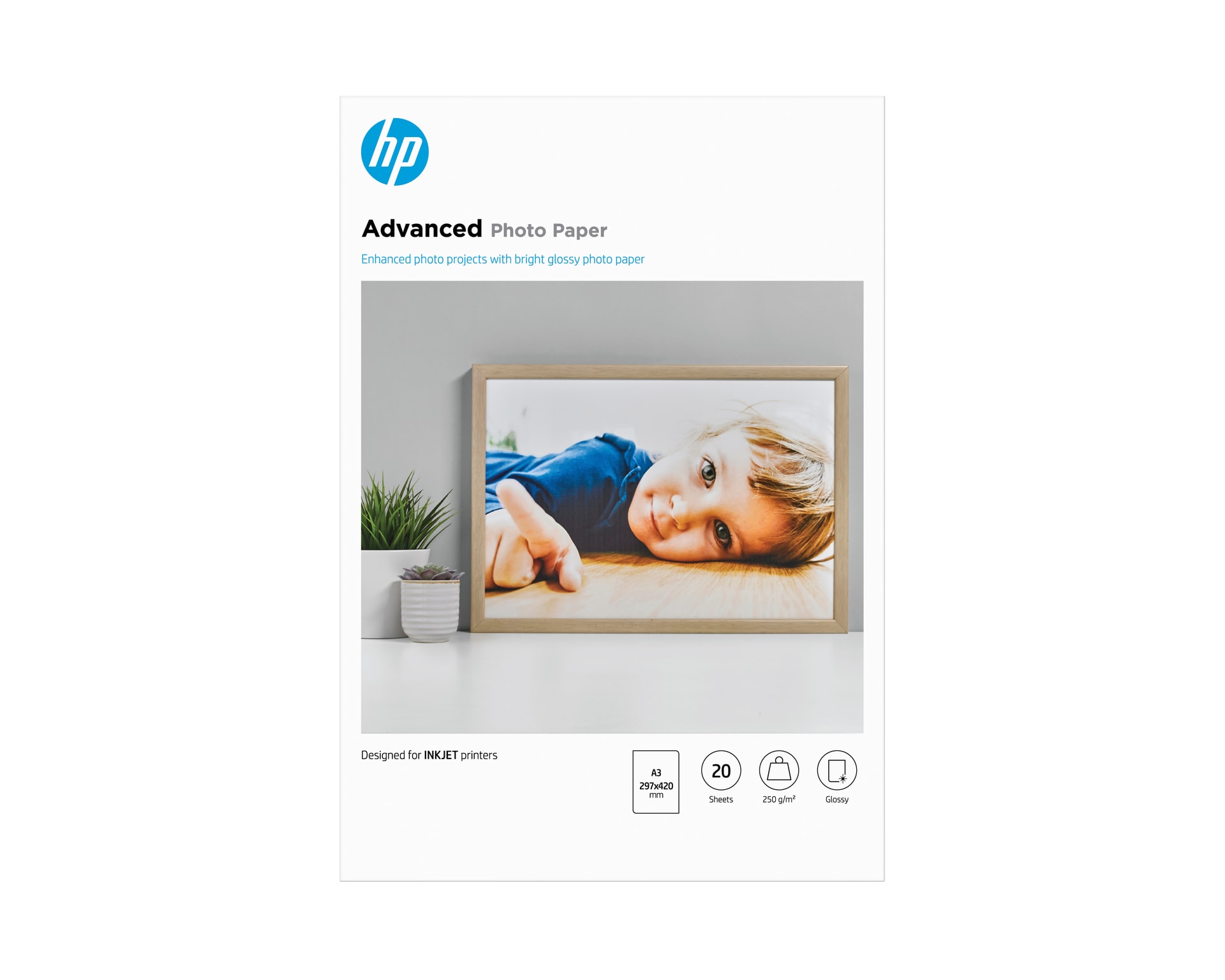 HP Papel de Fotografia Advanced Brilhante, 250 g/m2, A3 (297 x 420 mm), 20 folhas — imagem 1