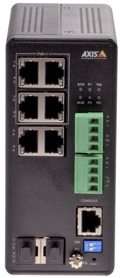 Axis T8504-R - Interruptor - Administrado - 4 x 10/100/1000 (PoE+) + 2 x conjunto Gigabit Ethernet/Gigabit SFP - desktop, montável em trilho - PoE++ (240 W) - alimentação DC - para AXIS A1610, C1410, D3110, M3215, P1385, Q3538, W400, Camera Station S, imagem 1