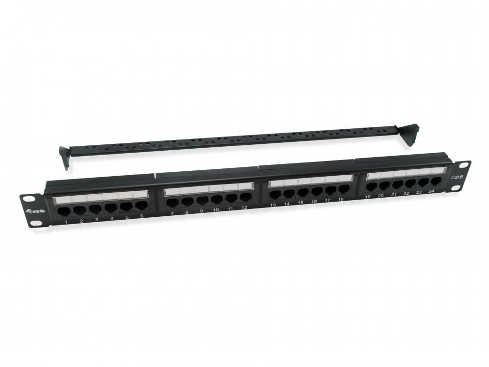 EQUIP PATCH PANEL 19" CAT6 UTP 24PORT 1U PRETO BASIC — imagem 1