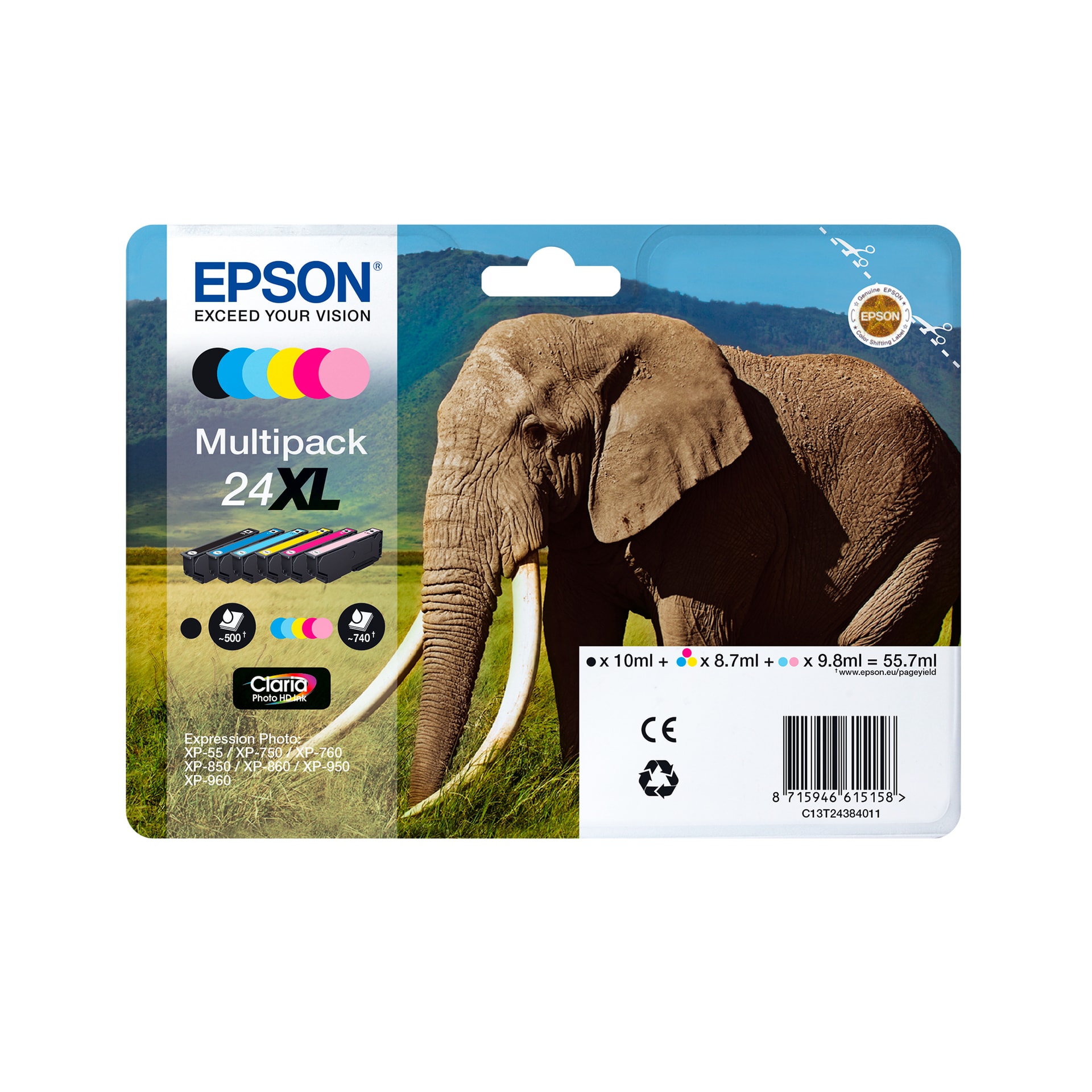 Epson Elephant 24XL Tinta multipack de 6 cores Claria Photo HD Elefante, imagem 1