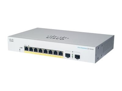 Cisco Business 220 Series CBS220-8FP-E-2G - Interruptor - inteligente - 8 x 10/100/1000 (PoE+) + 2 x Gigabit SFP (ligação ascendente) - montável em trilho - PoE+ (130 W)