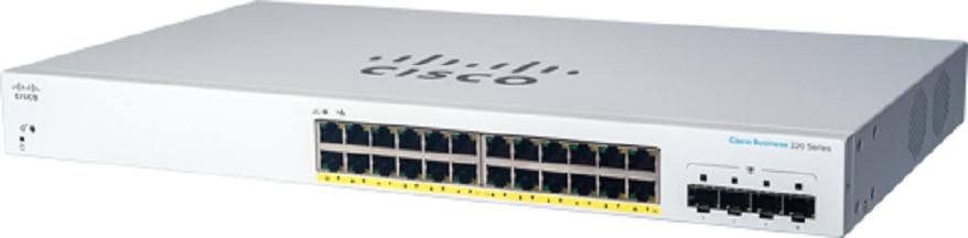 Cisco Business 220 Series CBS220-24P-4G - Interruptor - inteligente - 24 x 10/100/1000 (PoE+) + 4 x Gigabit SFP (ligação ascendente) - montável em trilho - PoE+ (195 W) - remanufacturado