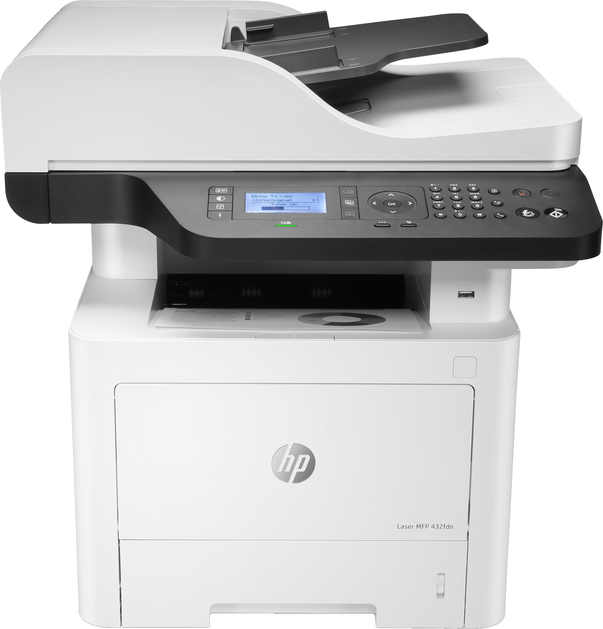 HP Laser MFP 432fdn - Impressora multi-funções - P/B - laser - Legal (216 x 356 mm)/A4 (210 x 297 mm) (original) - A4/Legal (media) - até 40 ppm (cópia) - até 40 ppm (impressão) - 150 folhas - 33.6 Kbps - USB 2.0, Gigabit LAN, host USB