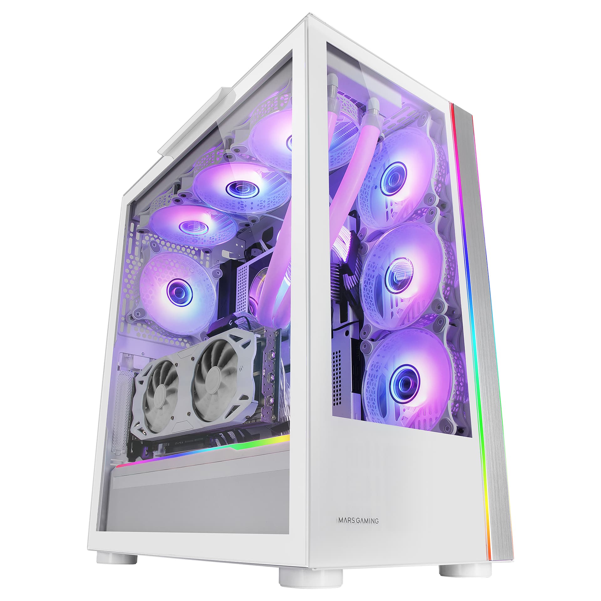 MARS GAMING MC-ULTRA XXL PREMIUM CUSTOM E-ATX CASE, ARGB DUAL STRIPES, DUAL VERTICAL CHAMBER, WHITE