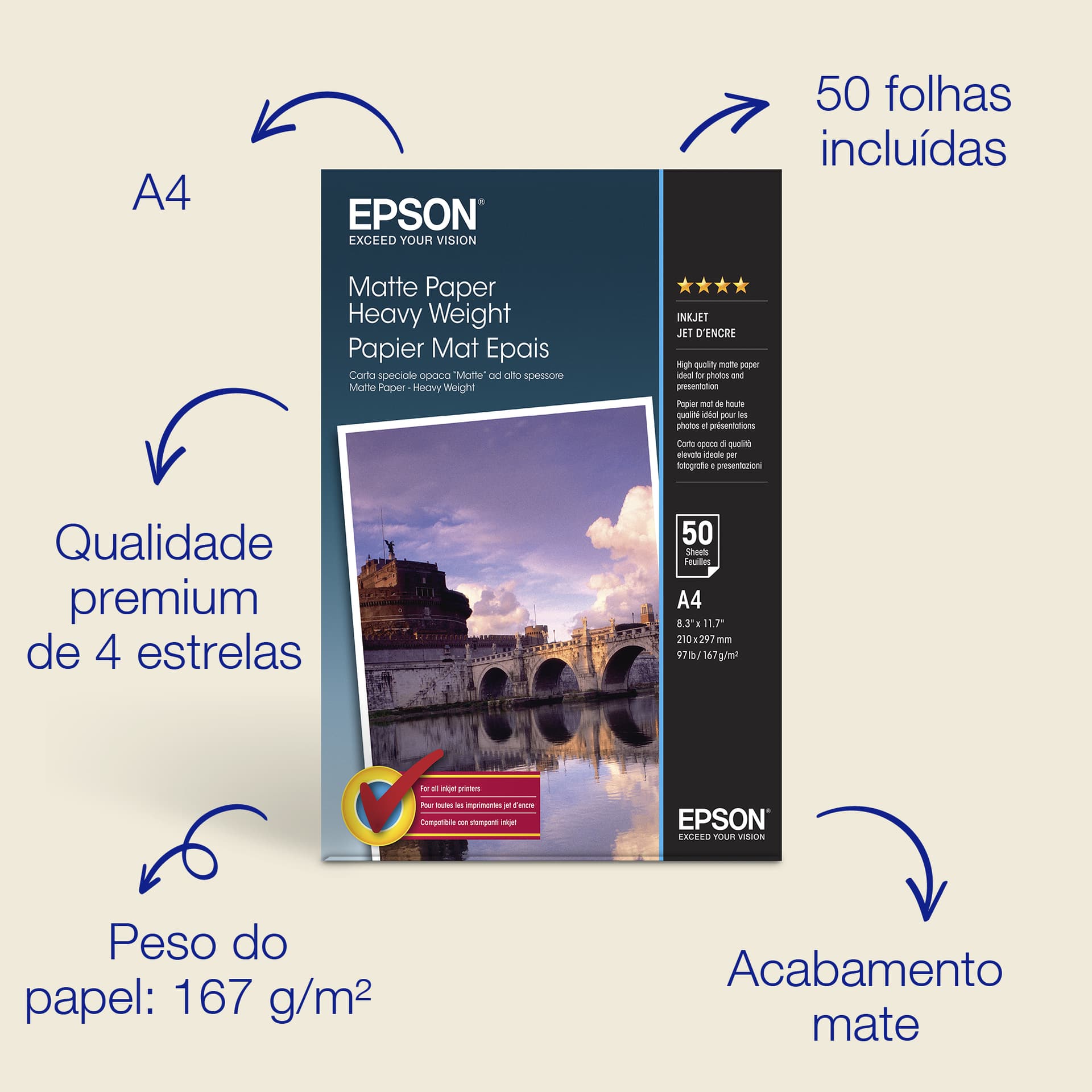 EPSON Heavy Weight S041256 hartie mata A4 50coli 167g/mp