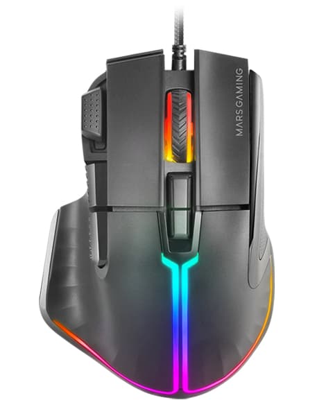 MARS GAMING MM-XT RGB GAMING MOUSE, 12800DPI, ERGO WITH THUMB REST, HUANO SWITCHES, SOFTWARE, BLACK