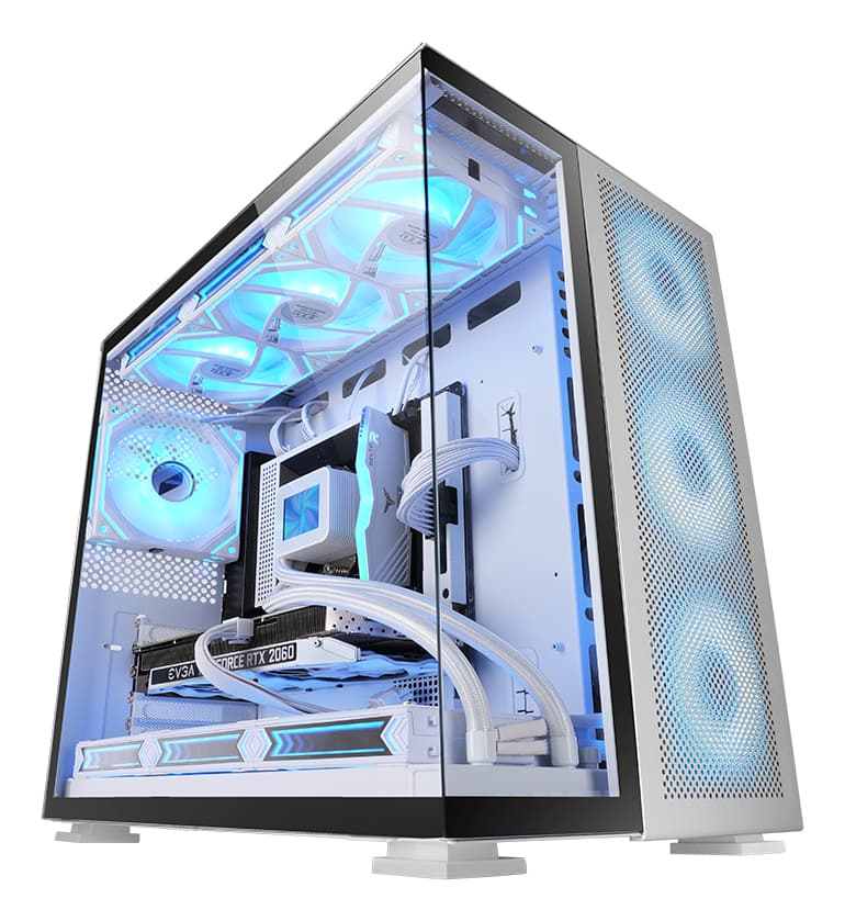 MARS GAMING MC-NOVA2 E-ATX COMPUTER CASE DOUBLE FRAMELESS CONTINUOUS FRONT AND SIDE TEMPERED GLASS PANELS FULL LIQUID COOLING SUPPOR