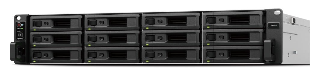 Synology SA3610 - Servidor NAS - 12 baias - montável em bastidor - SATA 6Gb/s / SAS - RAID (expansão de disco rígido) RAID F1, JBOD, 0, 1, 5, 6, 10 - RAM 16 GB - Gigabit Ethernet / 10 Gigabit Ethernet - iSCSI assistência - 2U — imagem 1