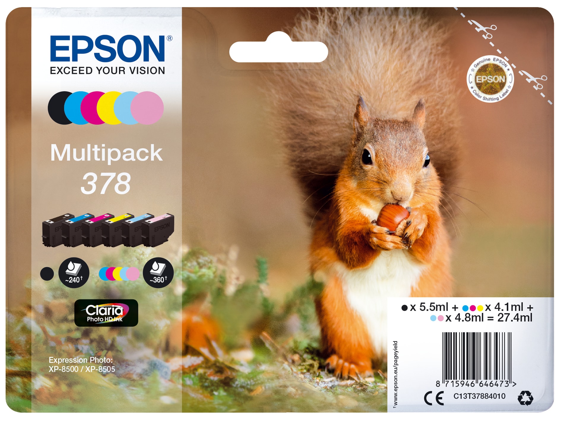 Epson Squirrel 378 Tinta multipack de 6 cores Claria Photo HD Esquilo