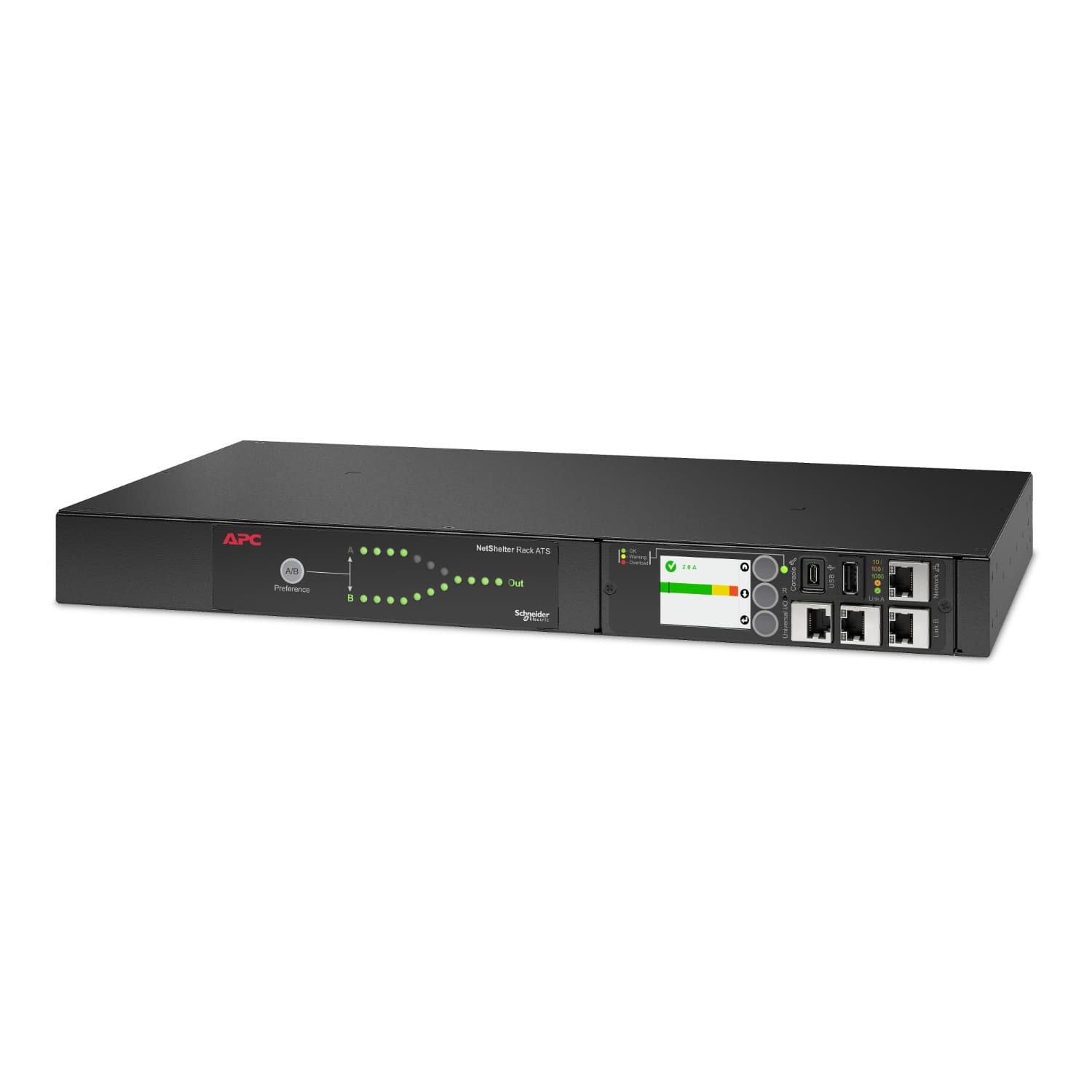 APC NetShelter - Interruptor de transferência automático (montável em bastidor) - AC 207-253 V - 2000 VA - 1 fase - Ethernet 10/100/1000, USB - conectores de saída: 12 - 1U - preto