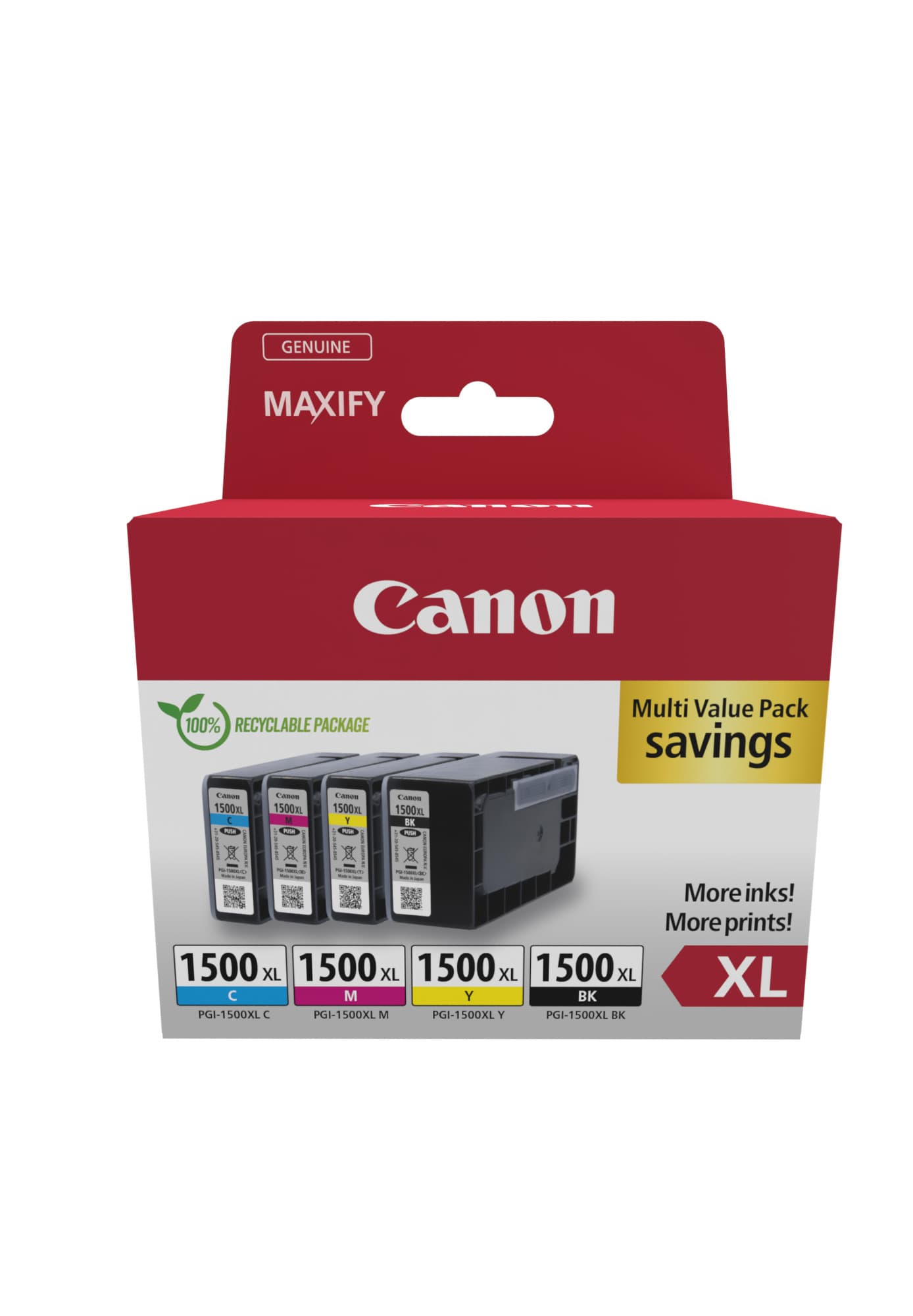 Canon PGI-1500XL BK/C/M/Y Multipack - Pack de 4 - XL - preto, amarelo, azul cyan, magenta - original - tanque de tinta - para MAXIFY MB2050, MB2150, MB2155, MB2350, MB2750, MB2755