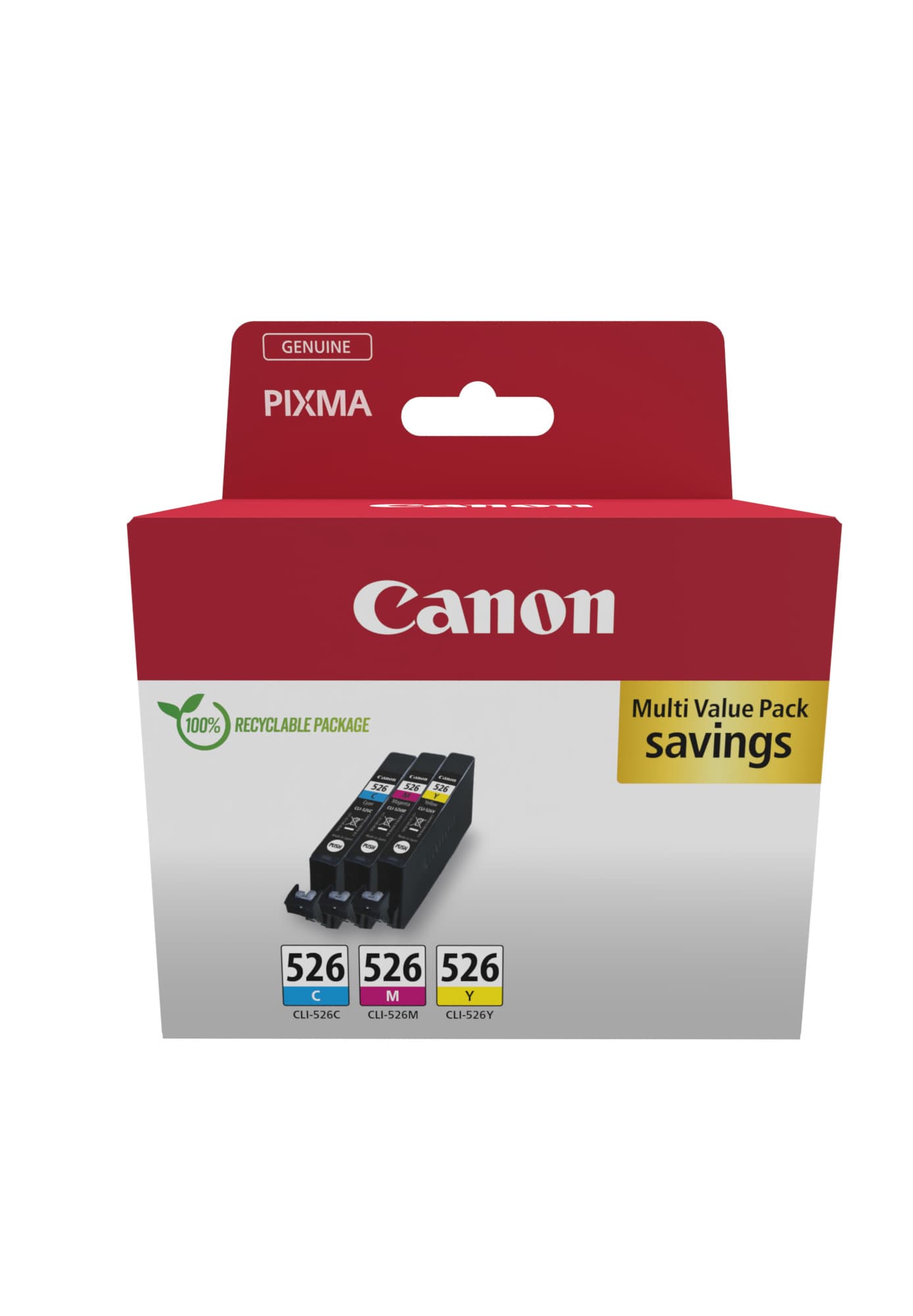 Canon CLI-526 C/M/Y Multi pack - Pack de 3 - 9 ml - amarelo, azul cyan, magenta - original - tanque de tinta - para PIXMA iP4850, iP4950, iX6550, MG5150, MG5250, MG5350, MG6150, MG6250, MX895