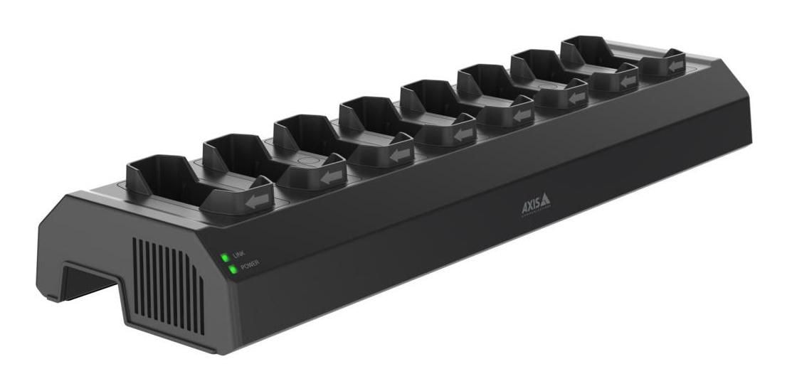 Axis W701 Mk II - Estação de carregamento e sincronização - 120 Watt - 8 conectores de saída (conetor de câmara corporal) - preto NCS S 9000-N - Europa - para AXIS W101, W101 Body Worn Camera, W102, W102 Body Worn Camera, W120, W800