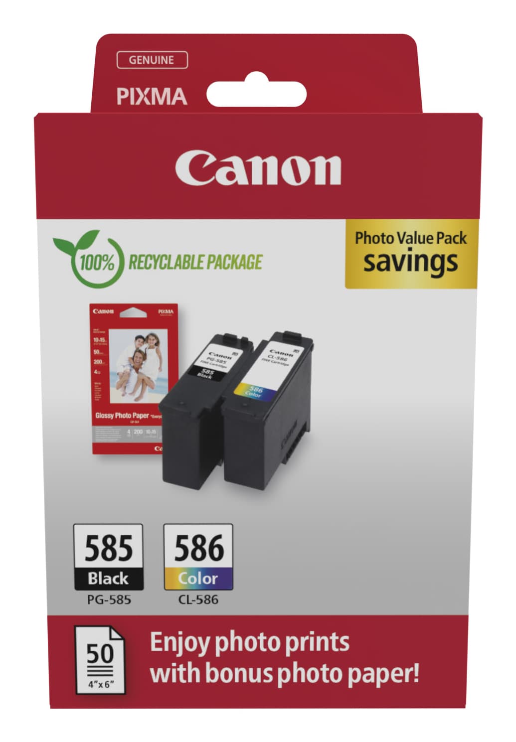Canon PG-585/CL-586 Photo Value Pack - Pack de 2 - preto, cor (ciano, magenta, amarelo) - caixa pendurada - kit de tinteiro / papel - para PIXMA TS7650i, TS7750i
