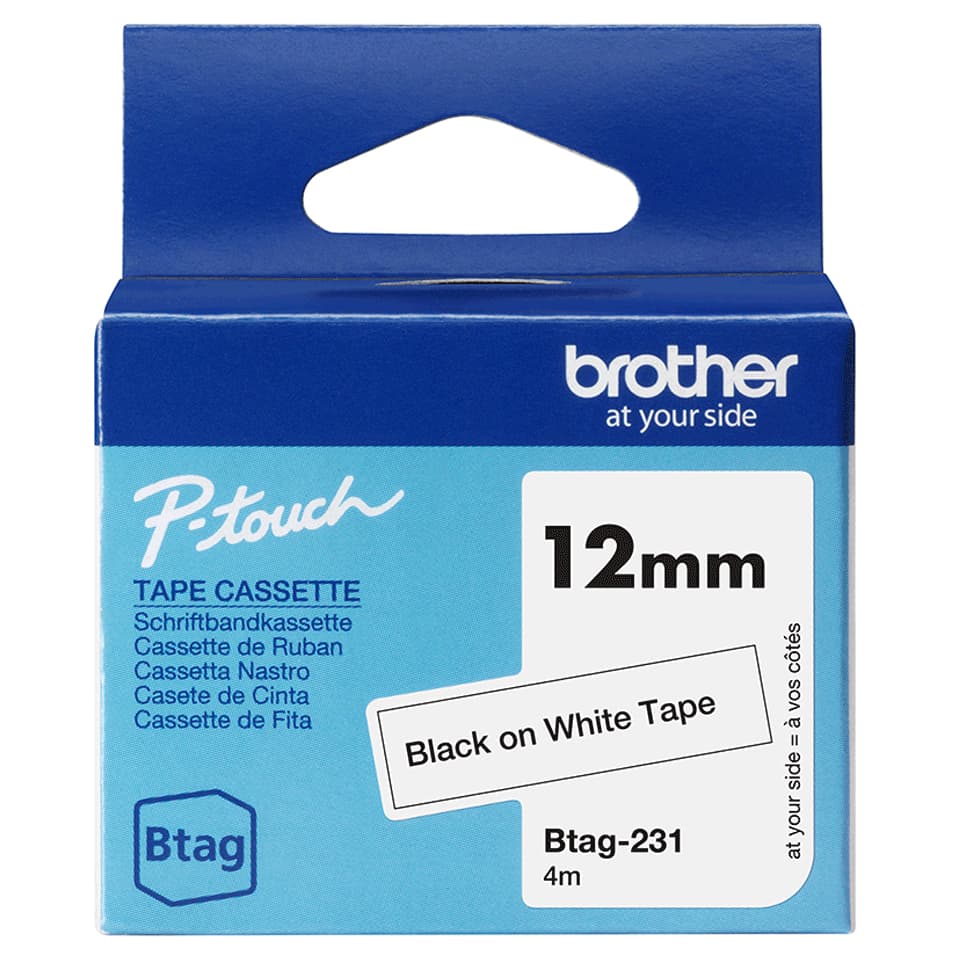 Brother BTAG-231 - Preto em branco - Rolo (1,2 cm x 4 m) 1 cassete(s) caixa pendurada - fita de etiqueta