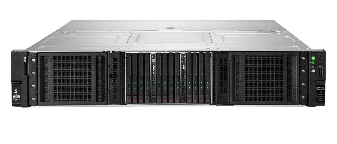 HPE ProLiant Compute DL340 Gen12 - Servidor - montável em bastidor 2U - 1 via - 1 x Xeon 6505P / até 4.1 GHz - RAM 64 GB - SATA/SAS/NVMe - hot-swap (permuta) 2.5" compartimento(s) - sem HDD - monitor: nenhum