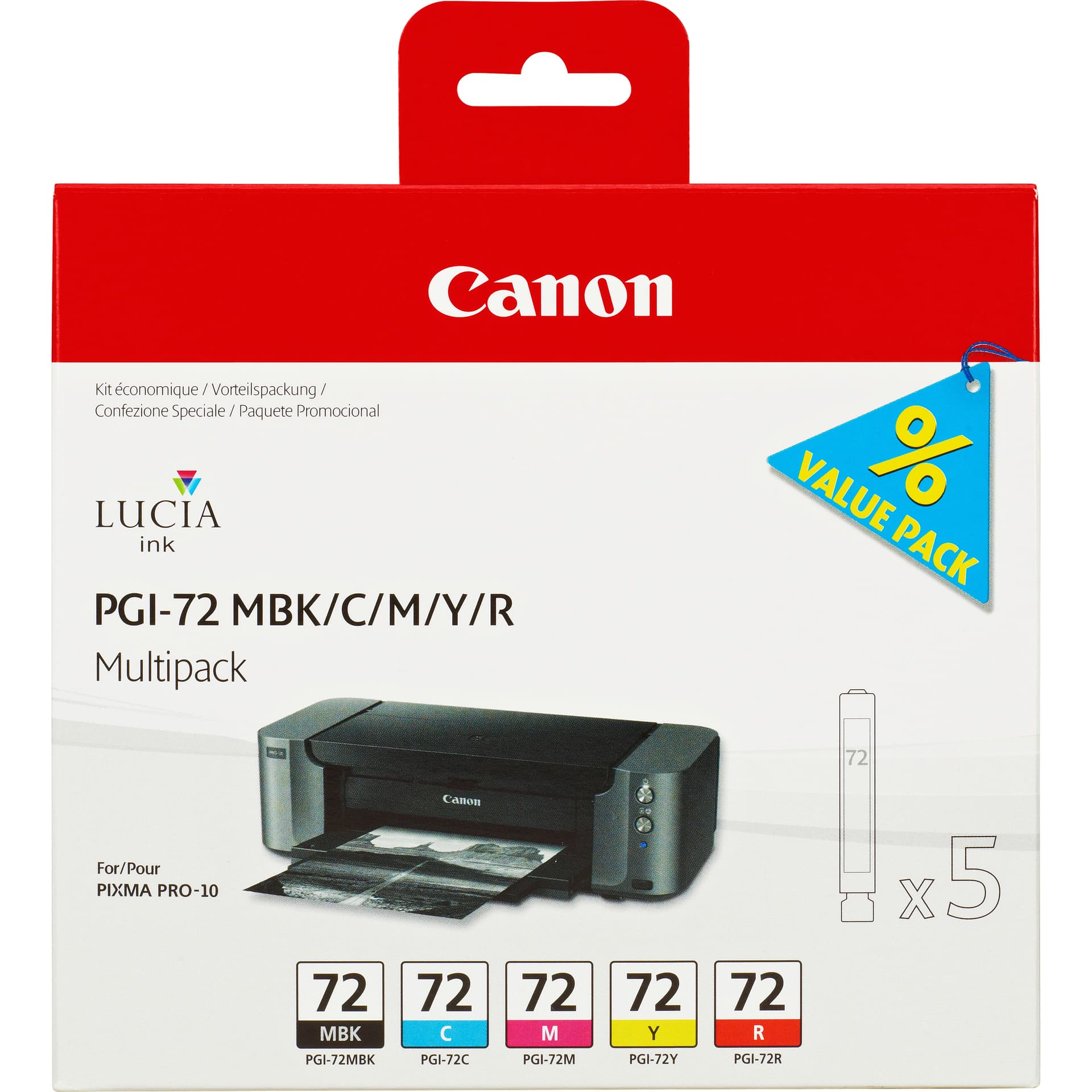 Canon PGI-72 MBK/C/M/Y/R Multipack - Pack de 5 - amarelo, azul cyan, magenta, vermelho, preto opaco - original - tanque de tinta - para PIXMA PRO-10, PRO-10S, PIXUS PRO-10