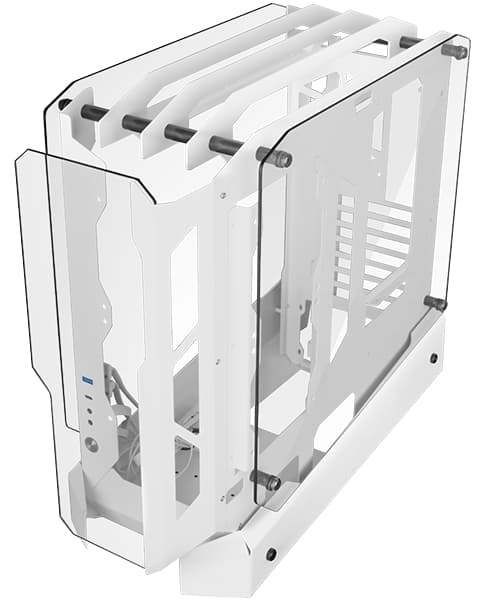 MARS GAMING MC-EDGE OPEN AIR ATX COMPUTER CASE TRIPLE TEMPERED GLASS PANELS WHITE