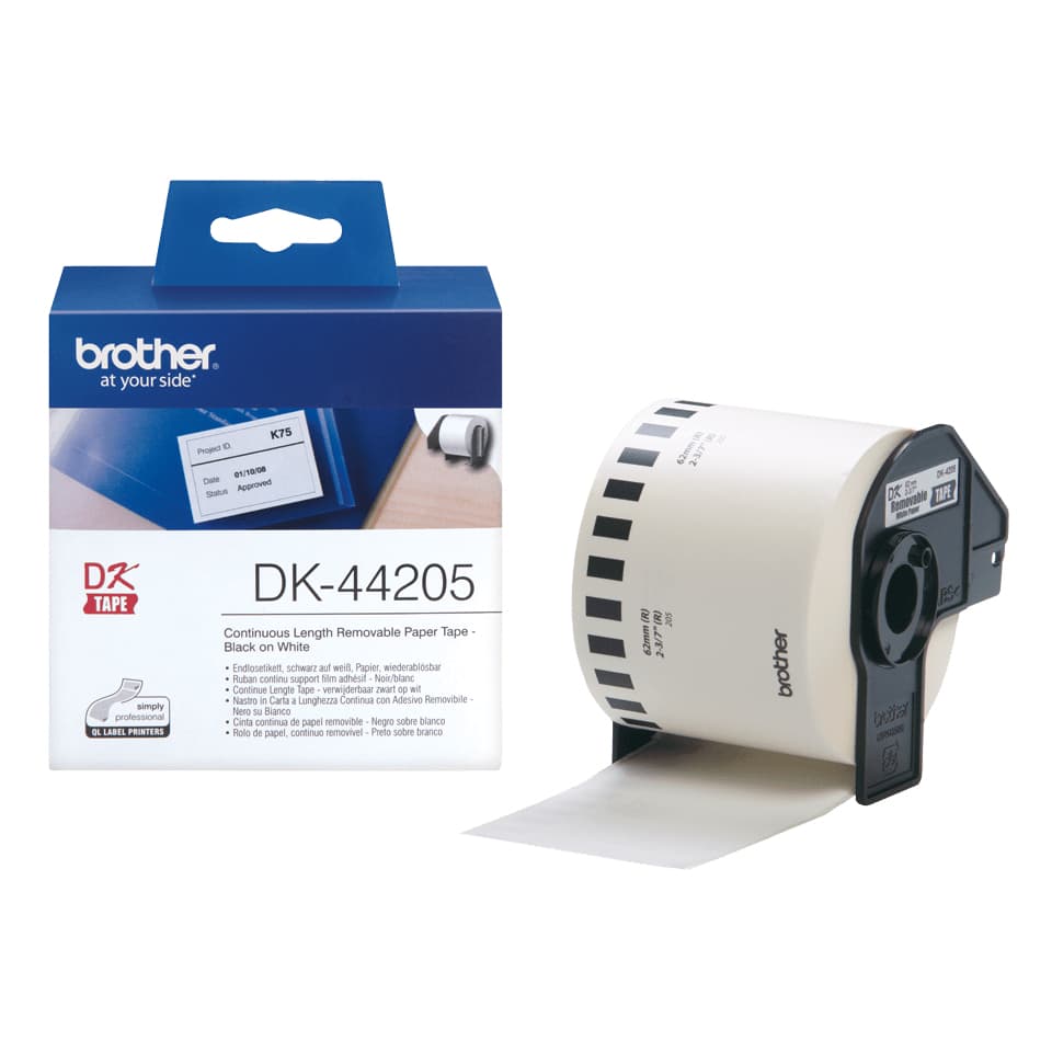 Brother DK44205 - Adesivo removível - branco - Rolo (6,2 cm x 30,5 m) 1 rolo(s) etiquetas - para Brother QL-1050, QL-500, QL-550, QL-560, QL-570, QL-650, QL-710, QL-720