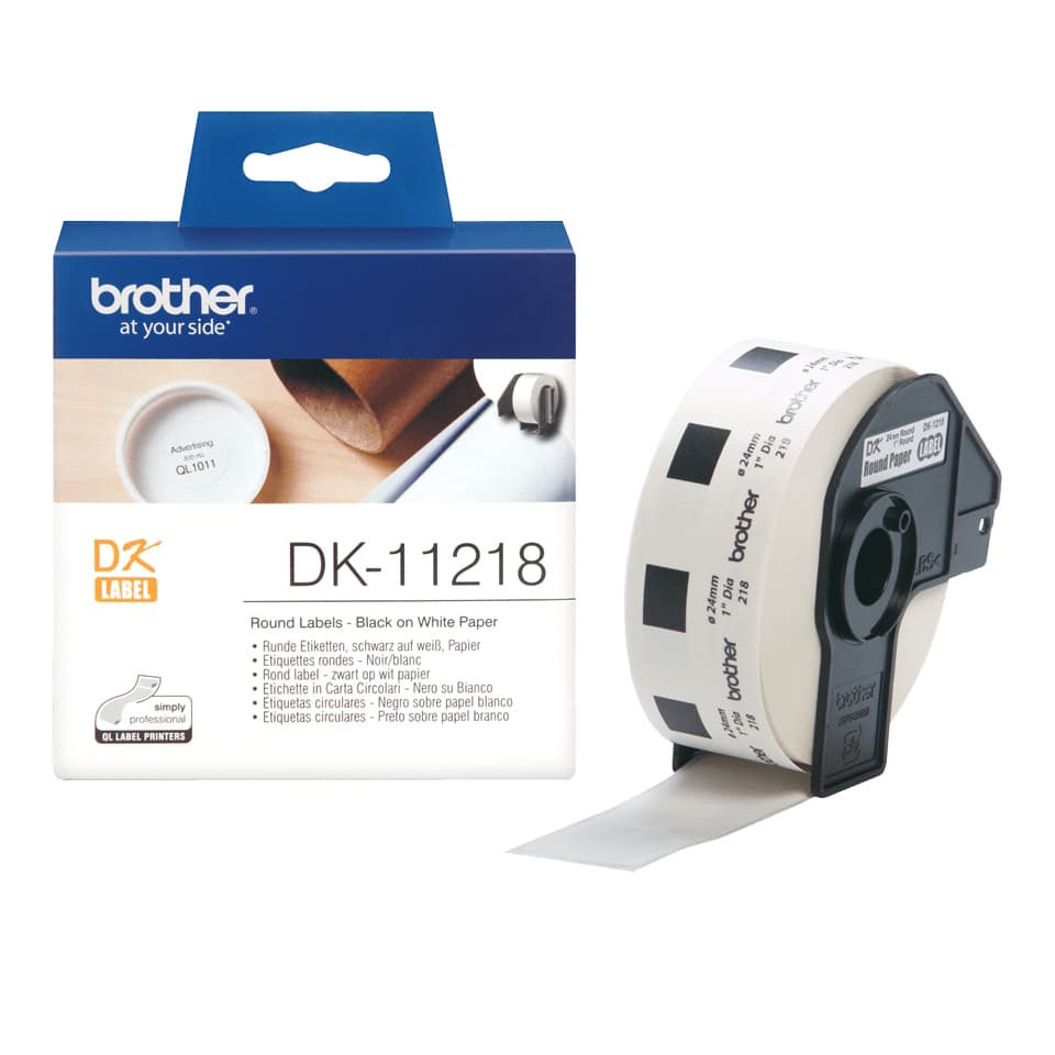 Brother DK-11218 - Preto em branco - Rolo (2,4 cm) 1000 pcs. (1 rolo(s) x 1000 etiquetas - para Brother QL-1050, QL-500, QL-550, QL-560, QL-570, QL-650, QL-720