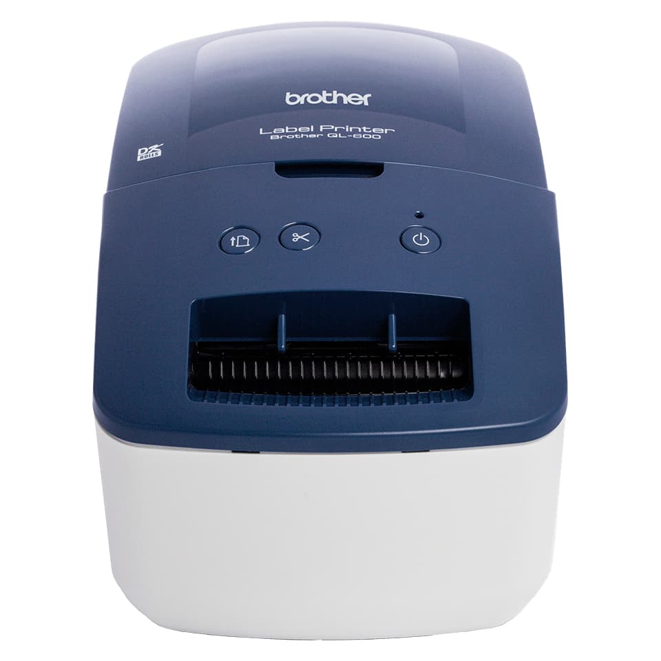 Brother QL-600B - Impressora de etiquetas - térmico direto - Rolo (6,2 cm) - 300 x 300 ppp - até 71 mm/ s - USB 2.0 - azul-branco