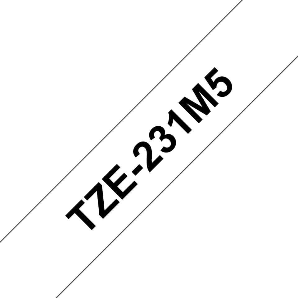 Brother TZe-231 - Adesivo - preto em branco - Rolo (1,2 cm x 8 m) 1 cassete(s) fita laminada (pacote de 5) - para P-Touch PT-1010, 1090, 1230, 1280, 1290, 1880, 1950, 2100, 2430, 2700, 3600, 7100, 9500