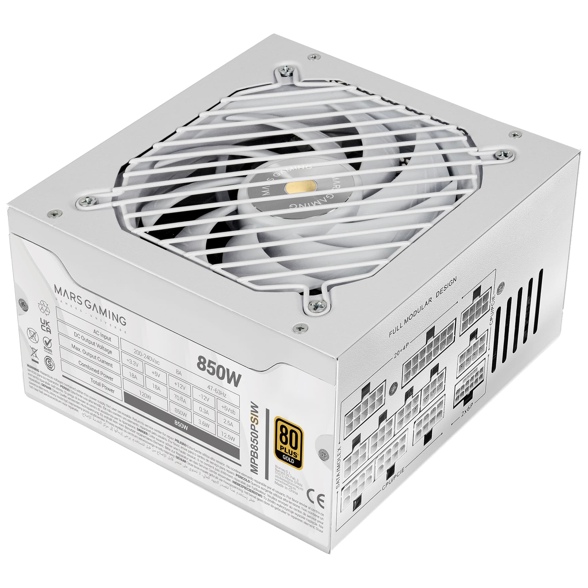 MARS GAMING FONTE ALIMENTAÇAO 850W MPB850PSI F MOD 80+GOLD BRANCO